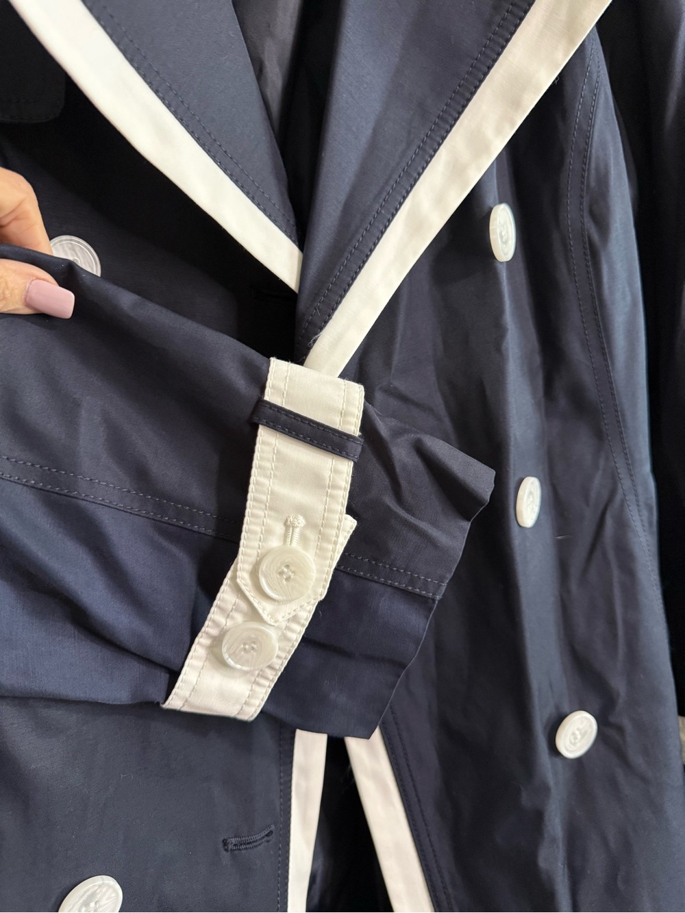 Laundry by Shelli Segal NWT Navy White Contrast Belted Trench Coat L - Picture 8 of 9